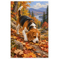 Beagle Scent on Forest Trail paint by numbers artwork on a front-facing canvas against a white background