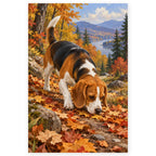 Beagle Scent on Forest Trail paint by numbers artwork on a front-facing canvas against a white background
