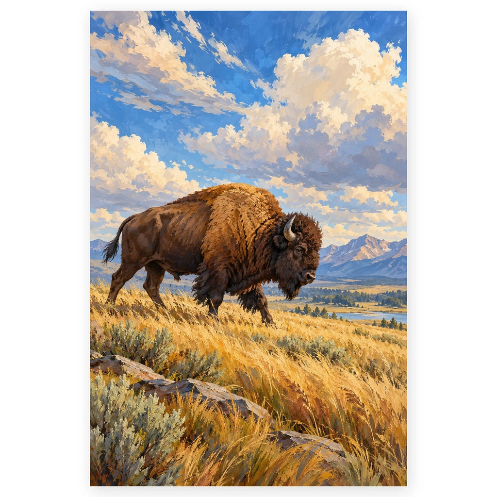 Bison in Snow-Free Grassland paint by numbers artwork on a front-facing canvas against a white background
