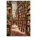 `01-bookshop-ladder-narrow-aisle-hero.webp` — Full Bookshop Ladder Narrow Aisle paint by numbers artwork on a clean white square, complete design shown at its original proportions with a subtle soft shadow.