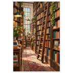 `01-bookshop-ladder-narrow-aisle-hero.webp` — Full Bookshop Ladder Narrow Aisle paint by numbers artwork on a clean white square, complete design shown at its original proportions with a subtle soft shadow.
