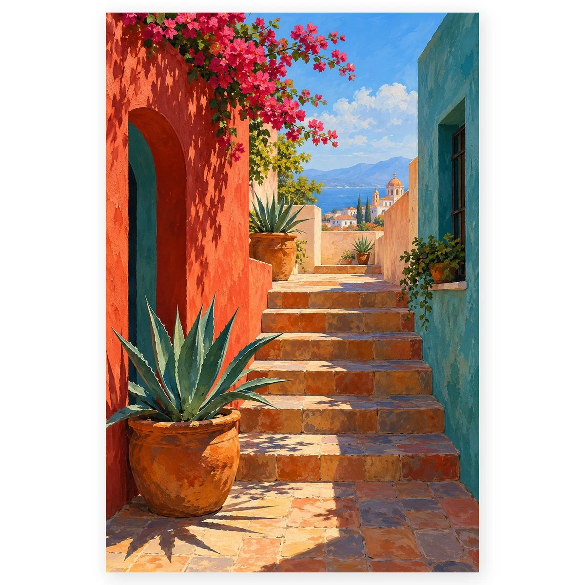 `01-bougainvillea-courtyard-stone-steps-hero.webp` — Complete bougainvillea courtyard stone steps paint by numbers artwork on a clean white background, shown at its original portrait proportions.