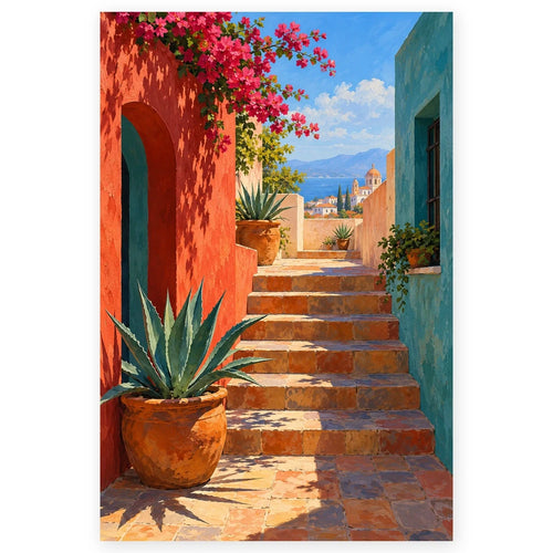 `01-bougainvillea-courtyard-stone-steps-hero.webp` — Complete bougainvillea courtyard stone steps paint by numbers artwork on a clean white background, shown at its original portrait proportions.