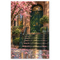 Full brooklyn brownstone spring door paint by numbers artwork on a clean white background.