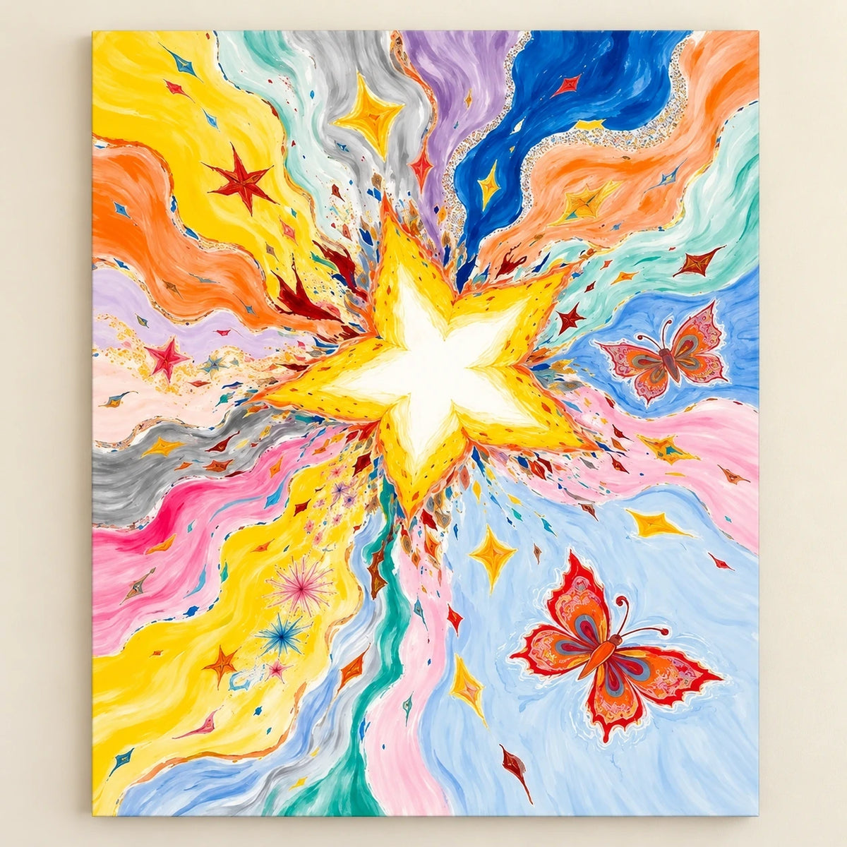Butterfly Starburst paint by numbers artwork on a front-facing canvas against a white background