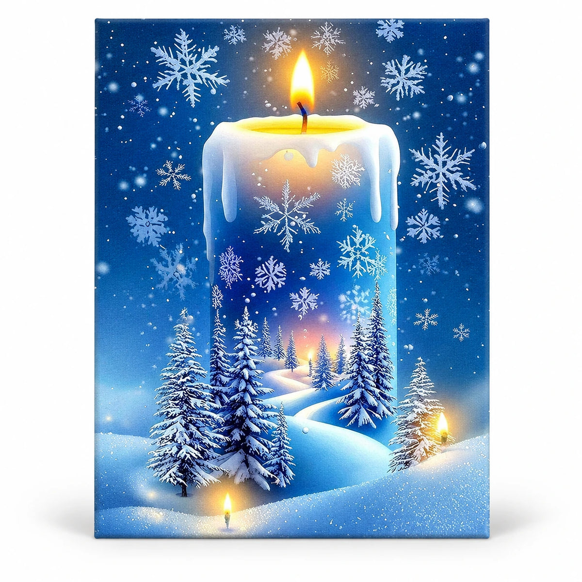 Candlelit Winter Forest paint by numbers artwork on a front-facing canvas against a white background