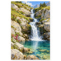 Full cascading meadow waterfall paint by numbers artwork on a clean white background.