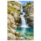 Full cascading meadow waterfall paint by numbers artwork on a clean white background.