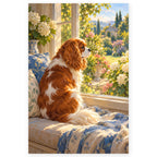 Cavalier Window Seat Garden paint by numbers artwork on a front-facing canvas against a white background