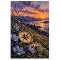Full Celestial Compass Wildflowers paint by numbers artwork on a clean white square, complete design shown at its original proportions with a subtle soft shadow.
