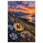 Full Celestial Compass Wildflowers paint by numbers artwork on a clean white square, complete design shown at its original proportions with a subtle soft shadow.