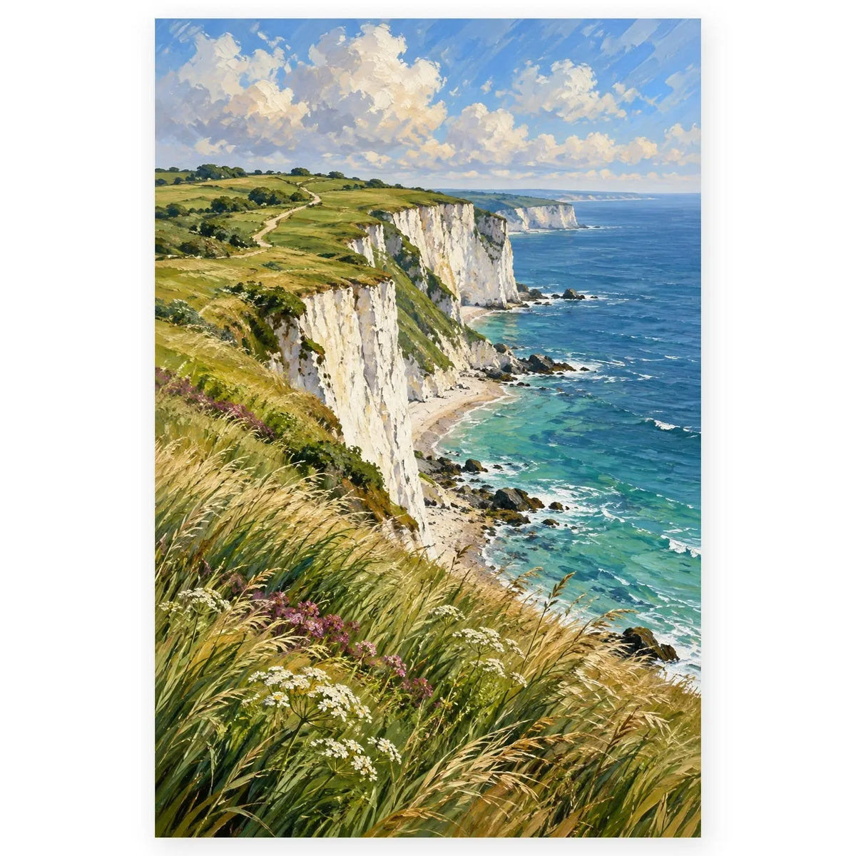 Chalk Cliffs Sea Grass paint by numbers artwork on a front-facing canvas against a white background