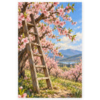 Cherry Blossom Ladder Orchard paint by numbers artwork on a front-facing canvas against a white background.