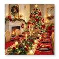 Christmas Dining Table with Red Runner and Candlelight paint by numbers artwork on a front-facing canvas against a white background