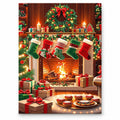Christmas Hearth Gathering paint by numbers artwork on a front-facing canvas against a white background