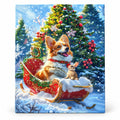 Christmas Sleigh Ride Together Corgi paint by numbers artwork on a front-facing canvas against a white background