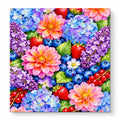 Colorful Dahlias Hydrangeas and Berries paint by numbers artwork on a front-facing canvas against a white background