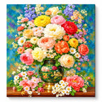 Colorful Flower Vase Bouquet paint by numbers artwork on a front-facing canvas against a white background
