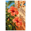 Coral Hibiscus Lattice Patio paint by numbers artwork on a front-facing canvas against a white background.