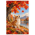 Corgi Under Maple Tree paint by numbers artwork on a front-facing canvas against a white background