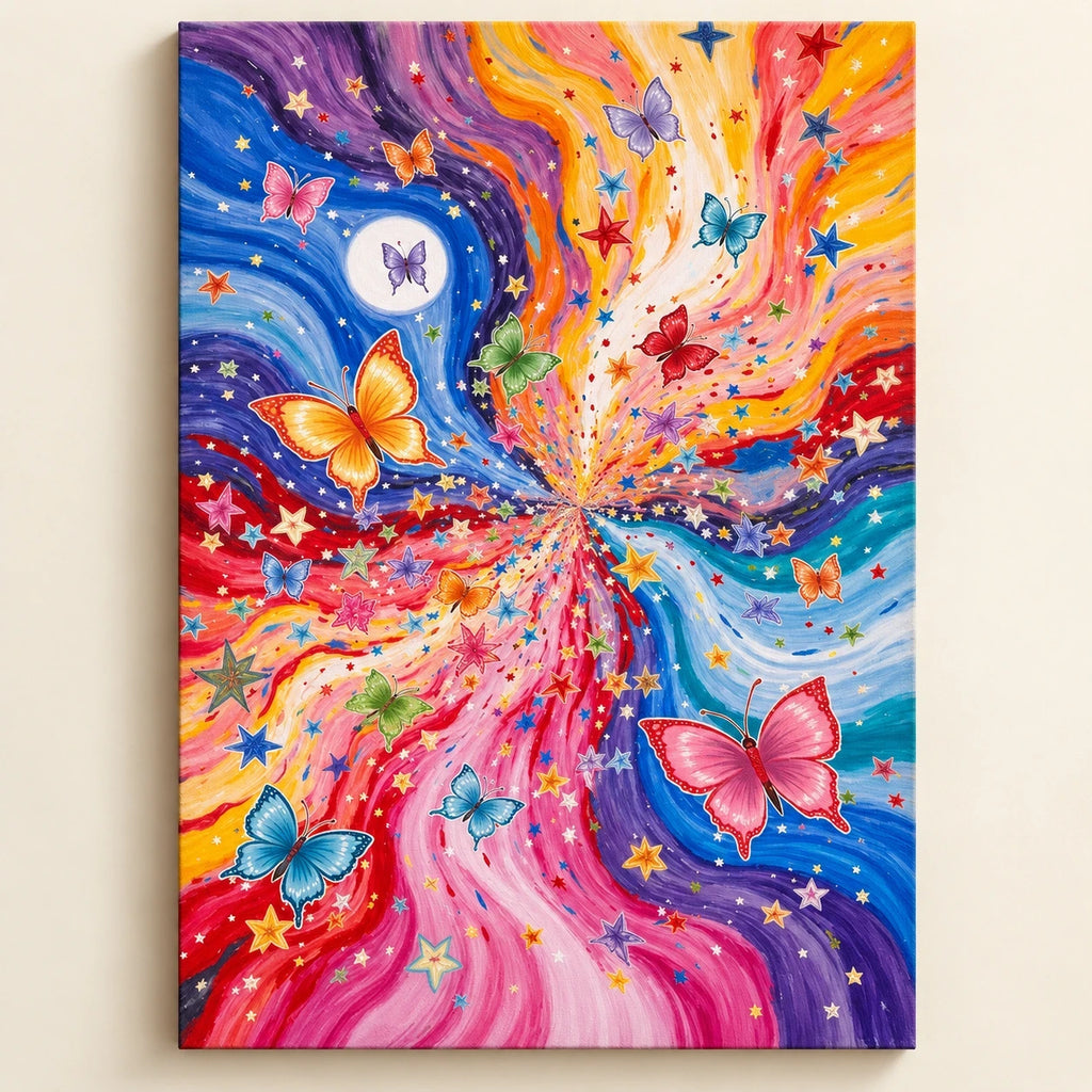 Cosmic Butterfly Nebula Galaxy paint by numbers artwork on a front-facing canvas against a white background