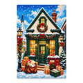 Completed Cozy Christmas Cottage 20 × 30 cm diamond painting on white