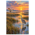 Cranes in a Reed Marsh paint by numbers artwork on a front-facing canvas against a white background