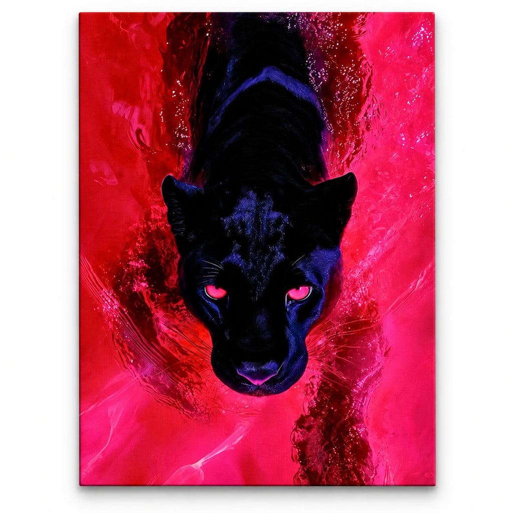 Crimson Shadow Black Panther paint by numbers artwork on a front-facing canvas against a white background