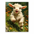 Curly Lamb in a Wildflower Meadow paint by numbers artwork on a front-facing canvas against a white background