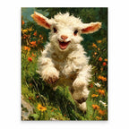 Curly Lamb in a Wildflower Meadow paint by numbers artwork on a front-facing canvas against a white background