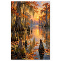 Cypress Swamp Autumn paint by numbers artwork on a front-facing canvas against a white background