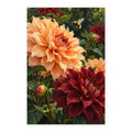 dahlia garden bumblebee paint by numbers artwork on a front-facing canvas against a white background