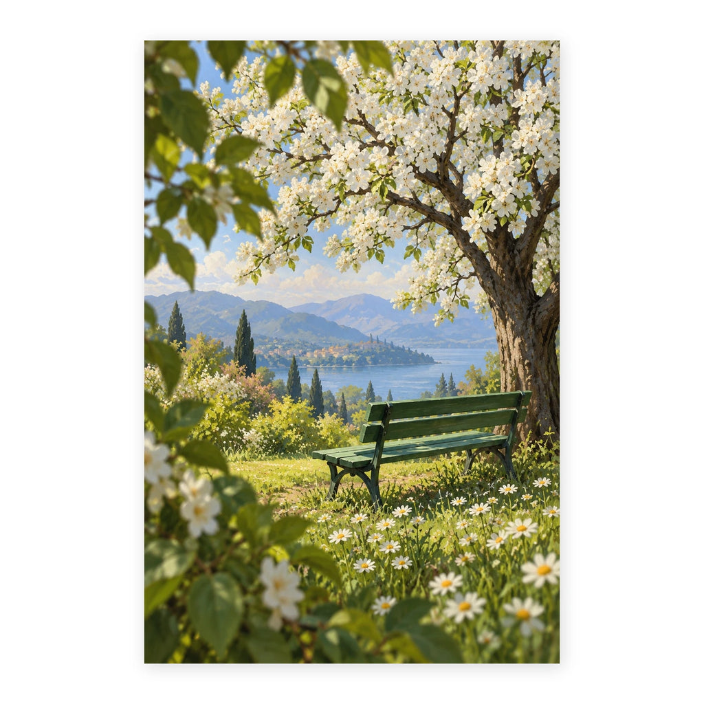 Daisy Lawn Garden Bench paint by numbers artwork on a front-facing canvas against a white background