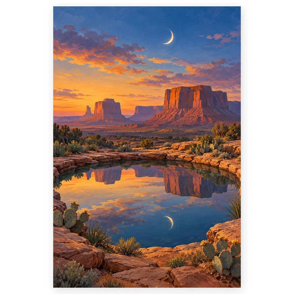 Full Desert Mirror Moon Pool paint by numbers artwork on a clean white square, complete design shown at its original proportions with a subtle soft shadow.