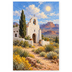 Full desert mission bell tower paint by numbers artwork on a clean white background.