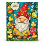 Easter Gnome Among Spring Blooms paint by numbers artwork on a front-facing canvas against a white background