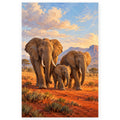 Elephant Family on Red Earth paint by numbers artwork on a front-facing canvas against a white background