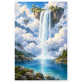 Full Fantasy Waterfall Through Clouds paint by numbers artwork on a clean white square, complete design shown at its original proportions with a subtle soft shadow.