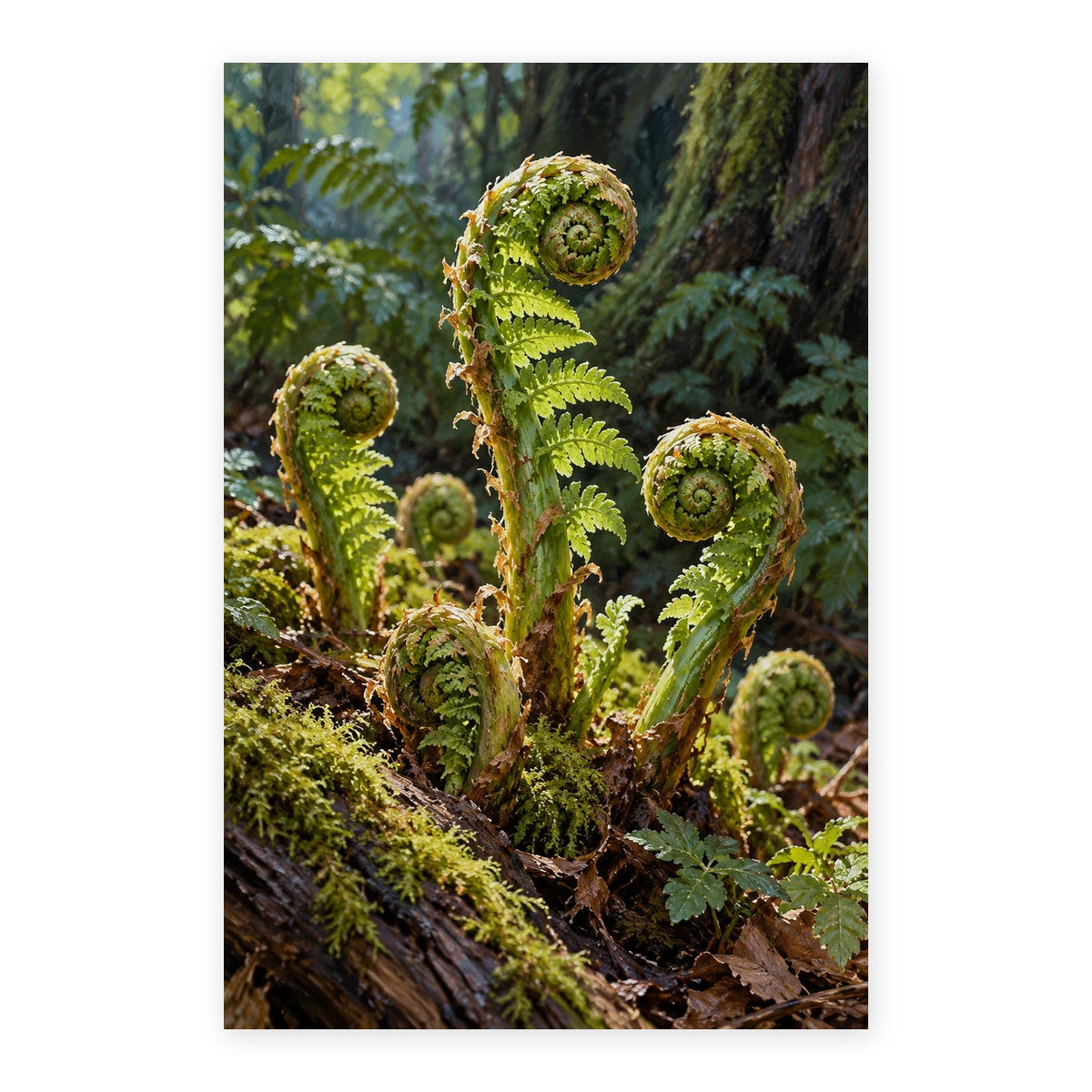 Fern Fiddleheads Unfurling paint by numbers artwork on a front-facing canvas against a white background