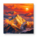 Fiery Sunset Snowy Mountain paint by numbers artwork on a front-facing canvas against a white background