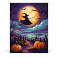 Flight of the Harvest Witch paint by numbers artwork on a front-facing canvas against a white background