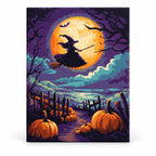 Flight of the Harvest Witch paint by numbers artwork on a front-facing canvas against a white background