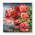 Floating Red Roses on Reflective Pond paint by numbers artwork on a front-facing canvas against a white background