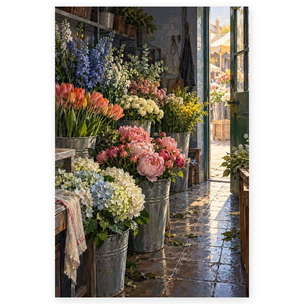 `01-flower-market-cool-room-hero.webp` — Full Flower Market Cool Room paint by numbers artwork on a clean white square, complete design shown at its original proportions with a subtle soft shadow.