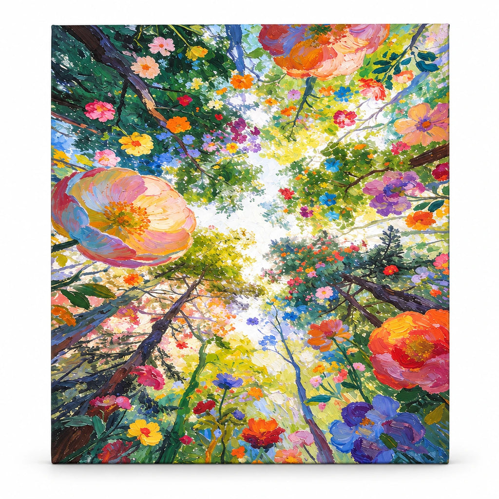 Flowering Tree Canopy paint by numbers artwork on a front-facing canvas against a white background