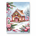 Gingerbread Christmas Cottage paint by numbers artwork on a front-facing canvas against a white background