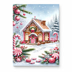 Gingerbread Christmas Cottage paint by numbers artwork on a front-facing canvas against a white background