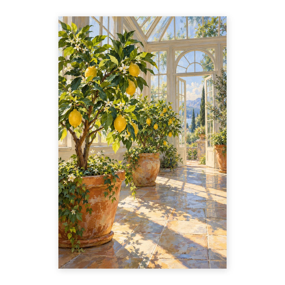 Glasshouse Citrus Saplings paint by numbers artwork on a front-facing canvas against a white background