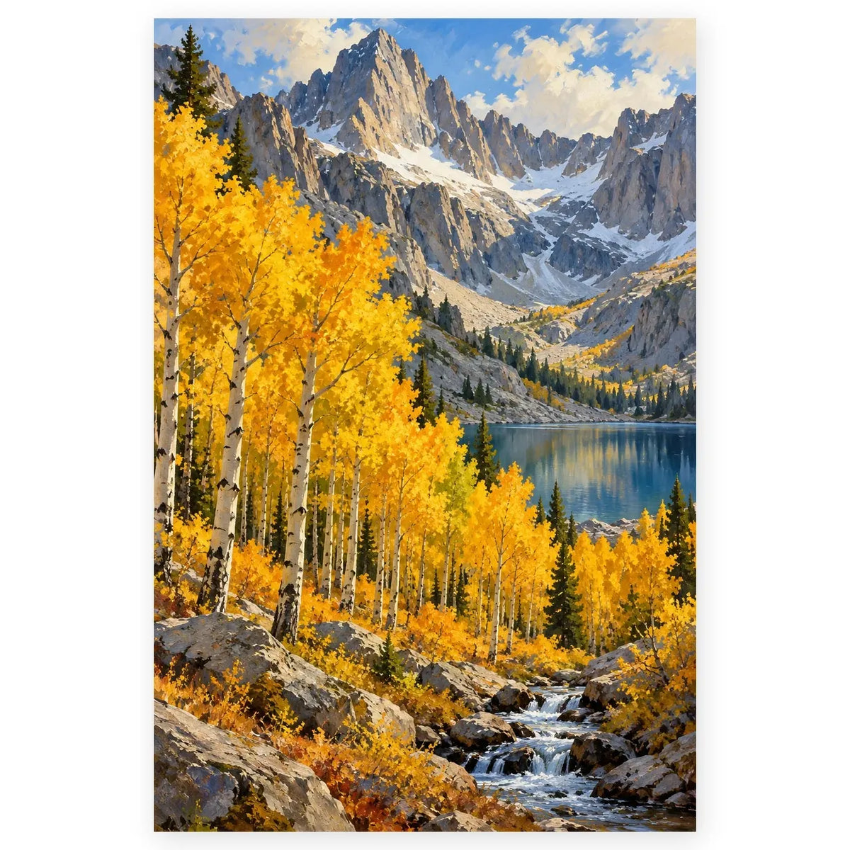 Full golden aspen cirque paint by numbers artwork on a clean white background.