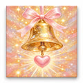 Golden Bell with Pink Heart paint by numbers artwork on a front-facing canvas against a white background